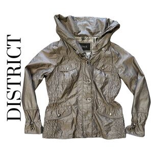 District Women’s Lightweight Jacket Ruching Detail Metallic Grey Brown Medium